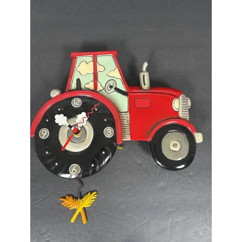 Allen Designs Tractor Time P1756 Red Tractor Pendulum Wall Clock Farm Decor